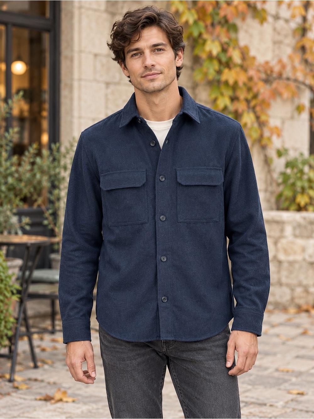 H&M Men’s Small Navy Felted Shacket Regular Fit Overshirt Shirt Jacket NWT